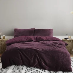 Eleganzzz Dekbedovertrek Teddy Pluche - bordeaux 200x200/220cm< Slapen