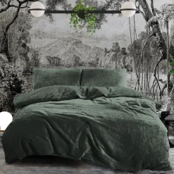 Eleganzzz Dekbedovertrek Teddy Pluche - bottle green 200x200/220cm| Sale