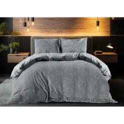 Eleganzzz Dekbedovertrek Teddy Rib Fleece - dark grey 200x200/220cm< Slapen