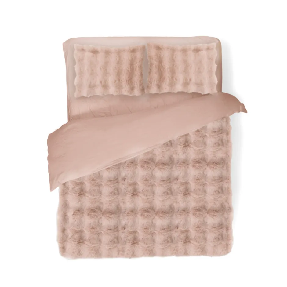 Eleganzzz Dekbedovertrek Bubble Pom Pom Rabbit Fur - pink 200x200/220cm| Best