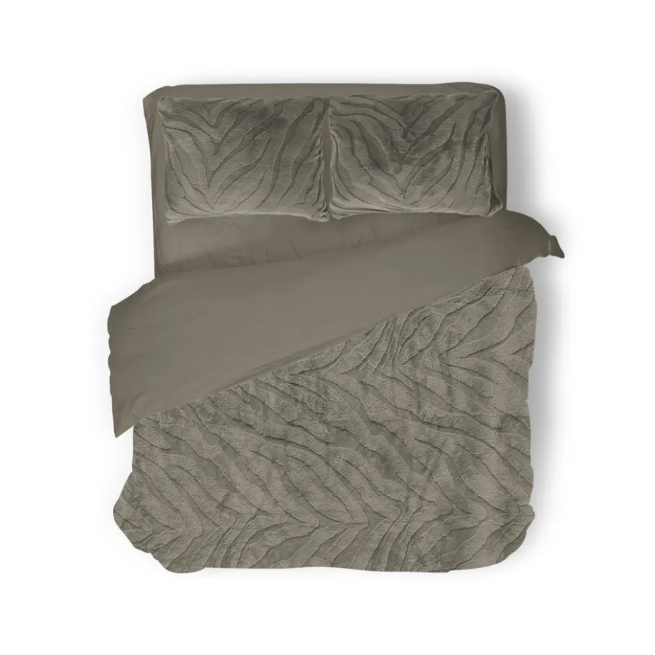 Eleganzzz Dekbedovertrek Jacquard Rabbit Fur - taupe grey 200x200/220cm| Discount