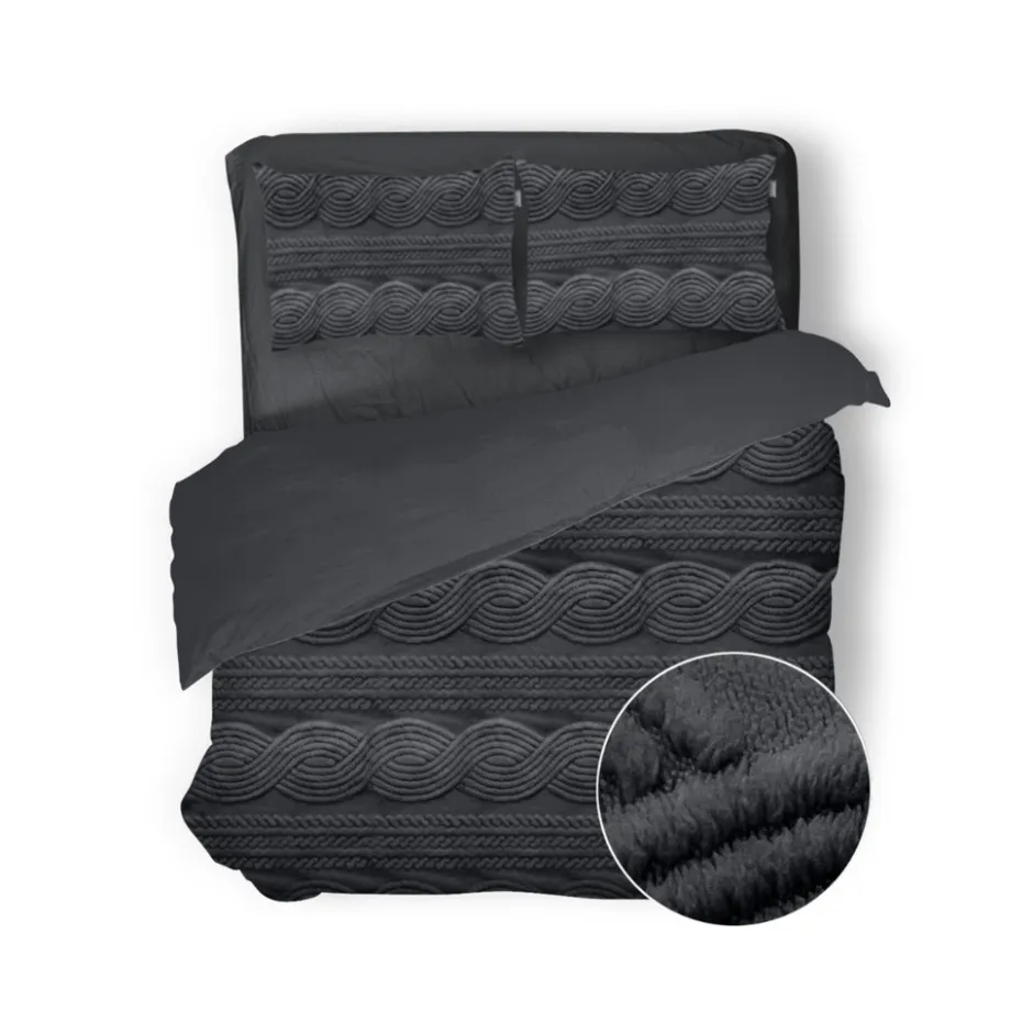 Eleganzzz Dekbedovertrek Jacquard Teddy Pluche - dark grey 200x200/220cm| Discount