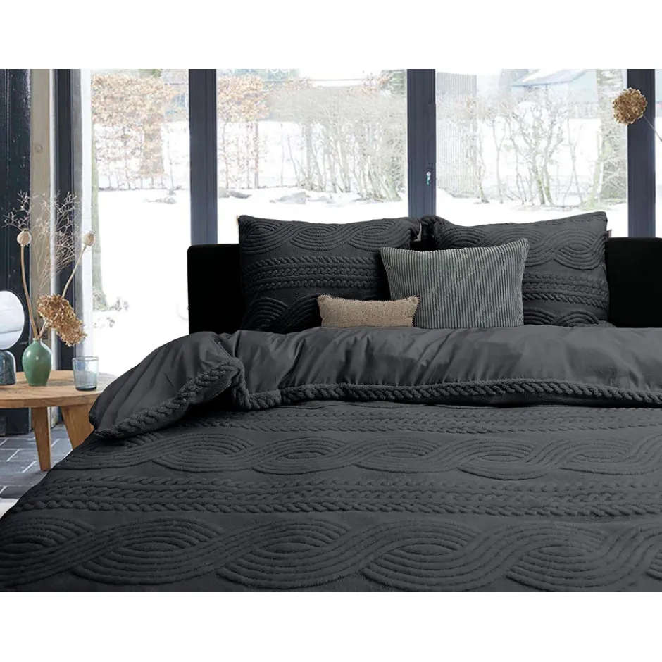 Eleganzzz Dekbedovertrek Jacquard Teddy Pluche - dark grey 200x200/220cm| Discount