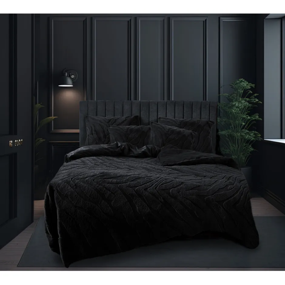 Eleganzzz Dekbedovertrek Jacquard Rabbit Fur - black 200x200/220cm< Slapen