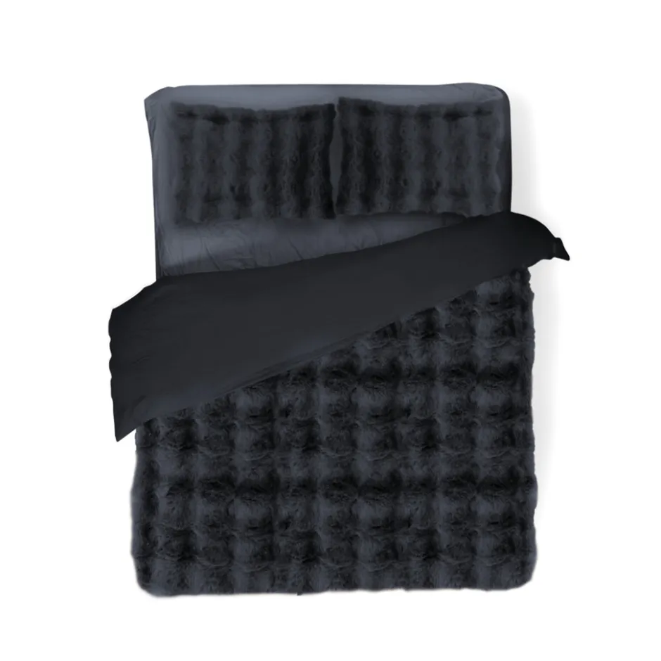 Eleganzzz Dekbedovertrek Bubble Pom Pom Rabbit Fur - dark grey 200x200/220cm< Slapen