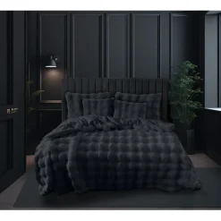 Eleganzzz Dekbedovertrek Bubble Pom Pom Rabbit Fur - dark grey 200x200/220cm< Slapen