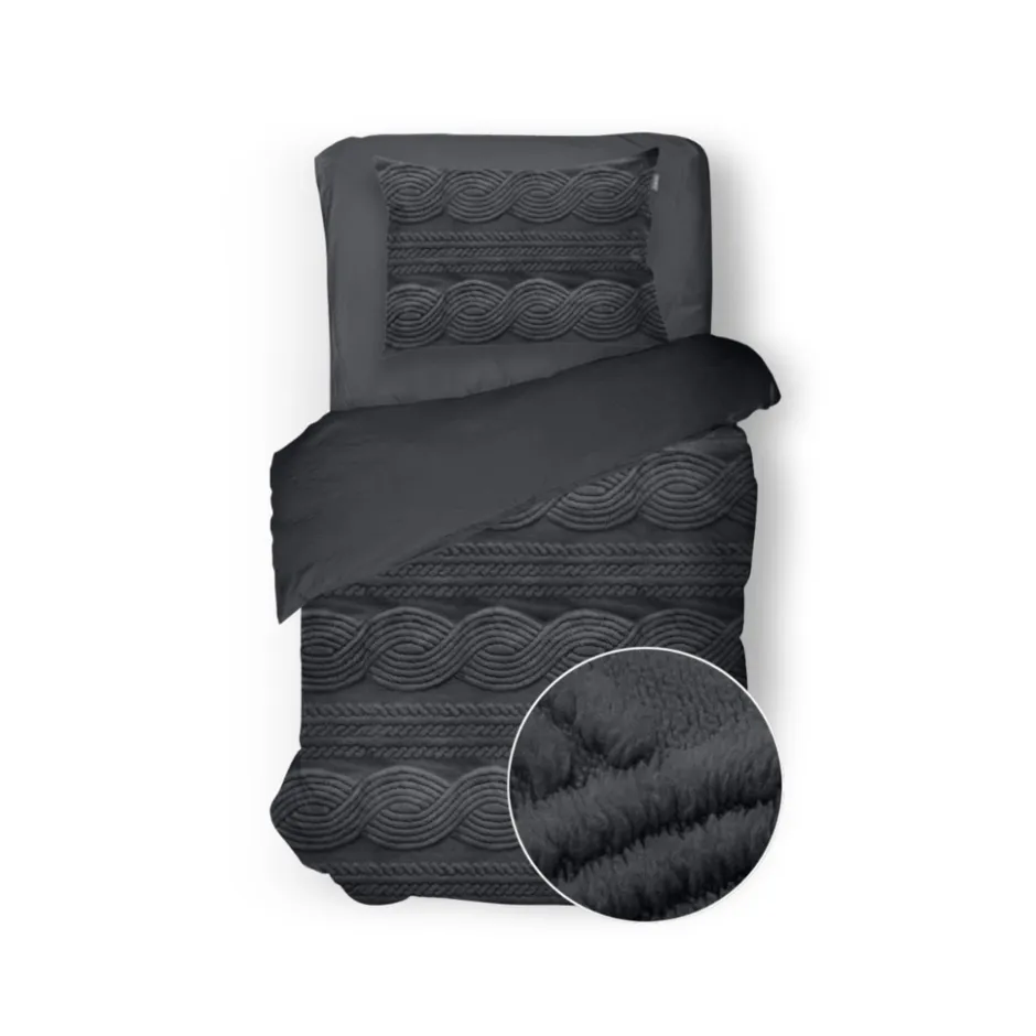 Eleganzzz Dekbedovertrek Jacquard Teddy Pluche - dark grey 140x200/220cm< Slapen