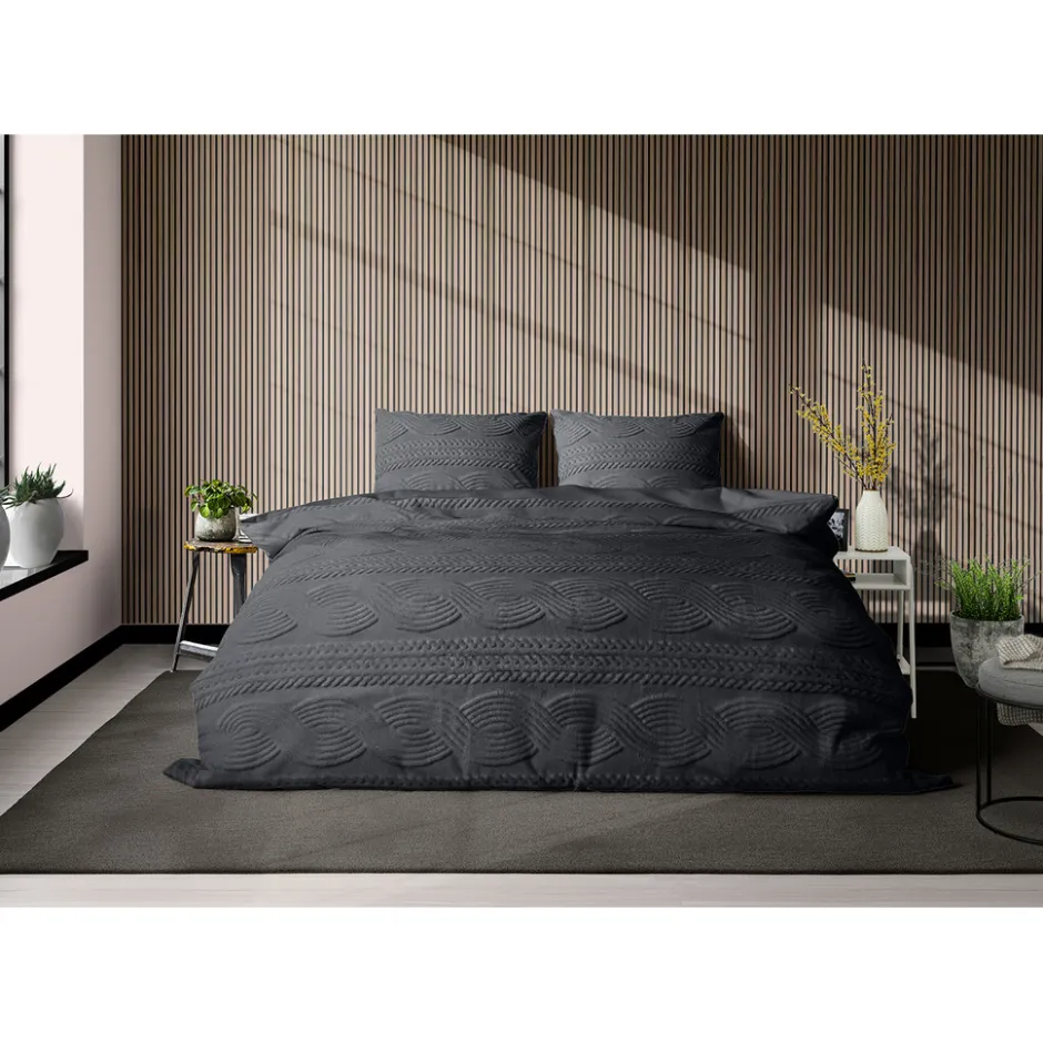 Eleganzzz Dekbedovertrek Jacquard Teddy Pluche - dark grey 140x200/220cm< Slapen