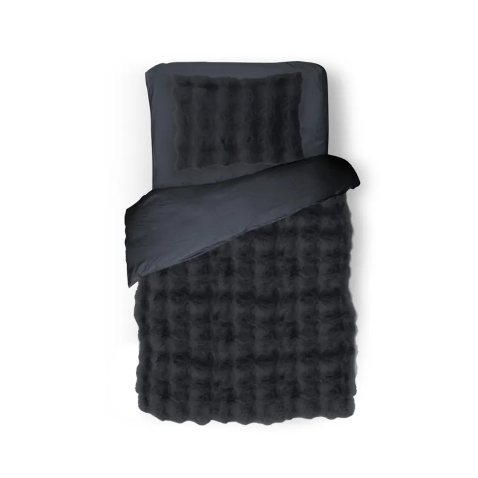 Eleganzzz Dekbedovertrek Bubble Pom Pom Rabbit Fur - dark grey 140x200/220cm| New