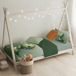 Eleganzzz Kinder Dekbedovertrek Micropercal Sleeposaurus - green 140x220/240cm< Slapen
