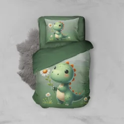 Eleganzzz Kinder Dekbedovertrek Micropercal Sleeposaurus - green 140x220/240cm< Slapen