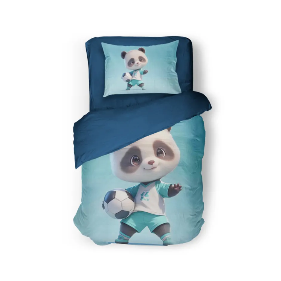 Eleganzzz Kinder Dekbedovertrek Micropercal Panda Power - blue 140x220/240cm| Best