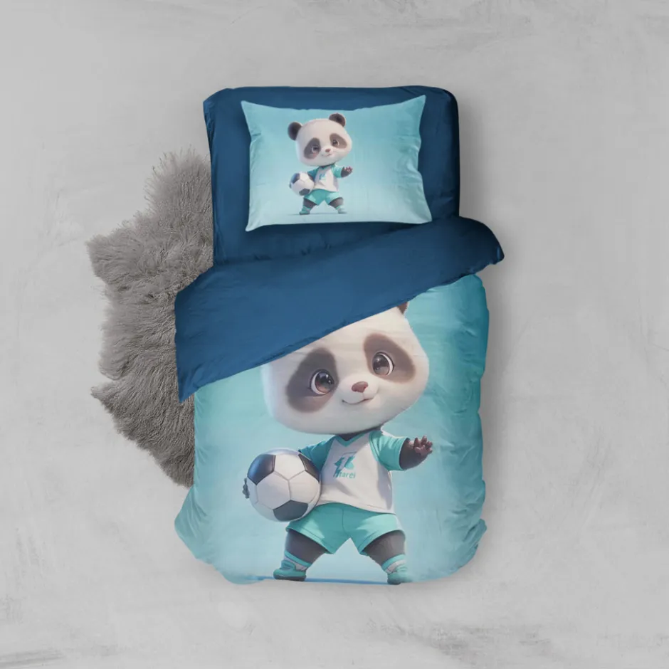 Eleganzzz Kinder Dekbedovertrek Micropercal Panda Power - blue 140x220/240cm| Best