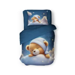 Eleganzzz Kinder Dekbedovertrek Micropercal Snuggle Bear - blue 140x220/240cm| Hot
