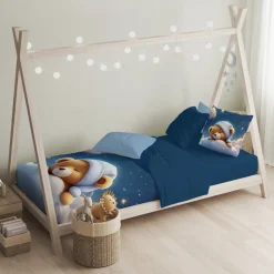 Eleganzzz Kinder Dekbedovertrek Micropercal Snuggle Bear - blue 140x220/240cm| Hot