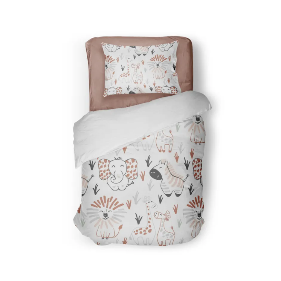 Eleganzzz Kinder Dekbedovertrek Micropercal Animal Crackers - white 140x220/240cm< Slapen