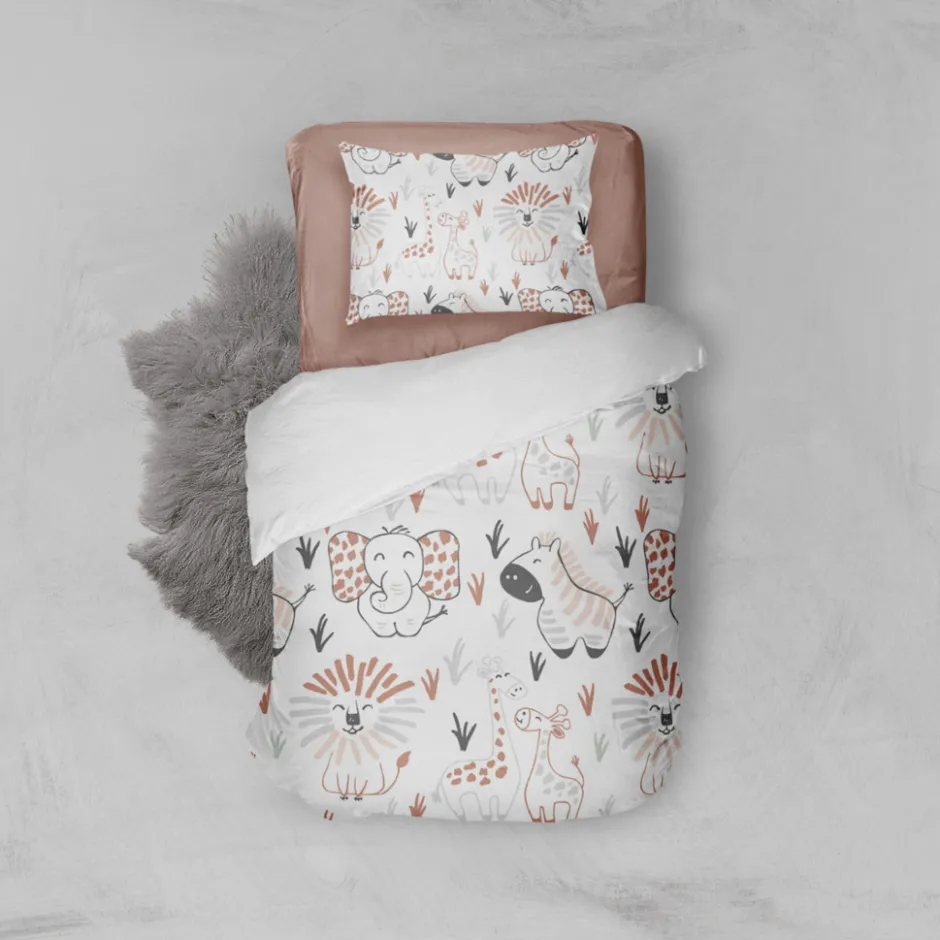 Eleganzzz Kinder Dekbedovertrek Micropercal Animal Crackers - white 140x220/240cm< Slapen