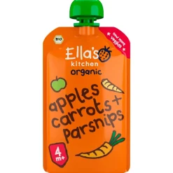 Ella's Kitchen Organic 4M+ Bio Wortel Pastinaak en Appel Knijpzakje< Babymaaltijden