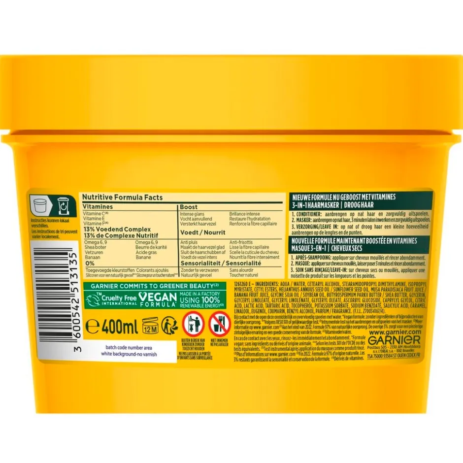 Fructis Garnier Nourishing Banana Hair Food 3-in-1 Haarmasker< Haarmasker