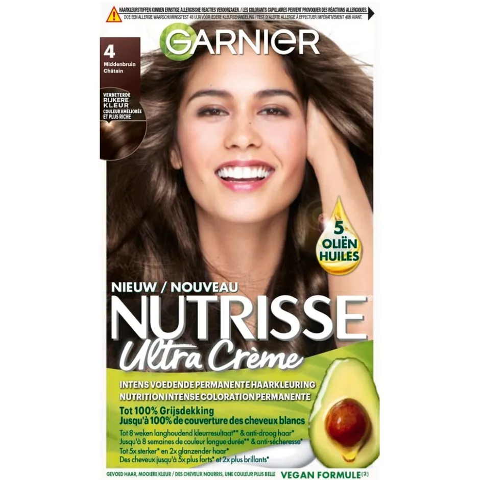 Garnier Ultra Crème 4 Middenbruin Permanente Haarkleuring|Nutrisse Discount
