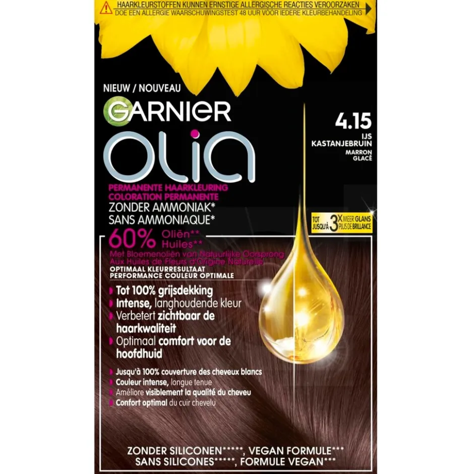 Garnier 4.15 IJs Kastanje Middenbruin Permanente Haarkleuring|Olia