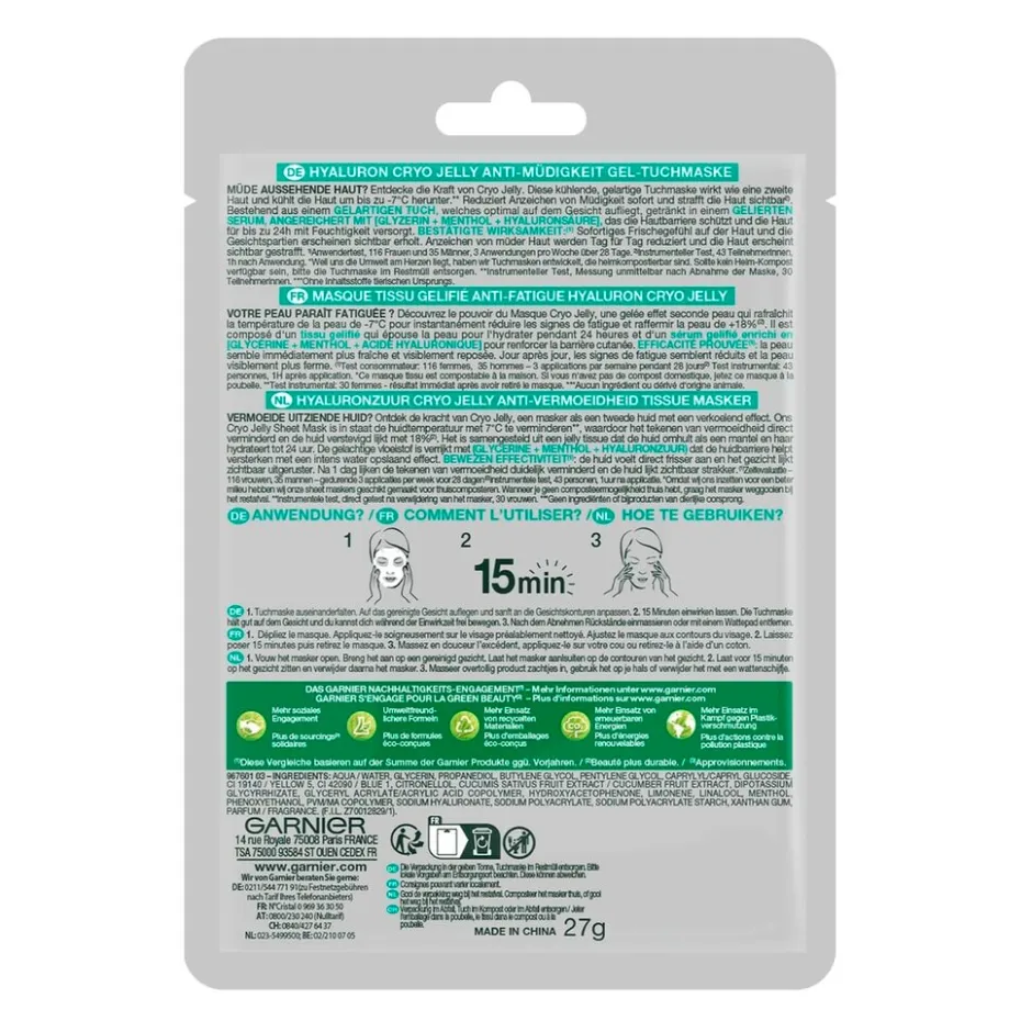Garnier Skin Naturals Garnier SkinActive Cryo Jelly Anti-Vermoeidheid Gezichtsmasker met Hyaluronzuur< Gezichtsmaskers