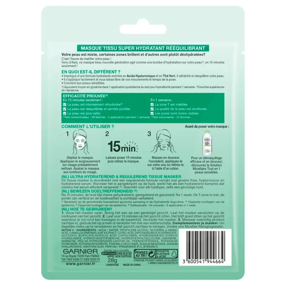 Garnier SkinActive Hydra Bomb Groene Thee Tissuemasker|Garnier Skin Naturals Sale