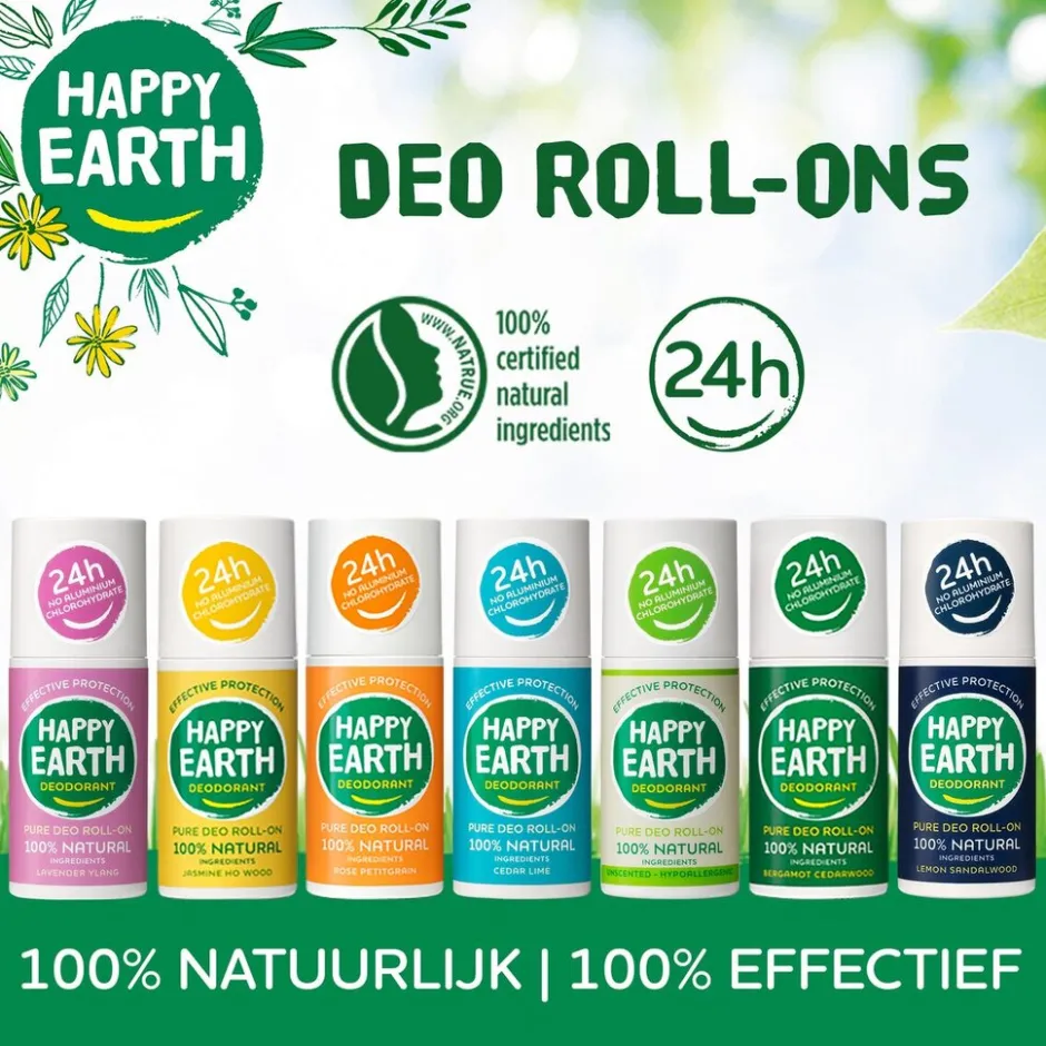 Happy Earth 100% Natural Cedar Lime Deodorant Roller< Deoroller