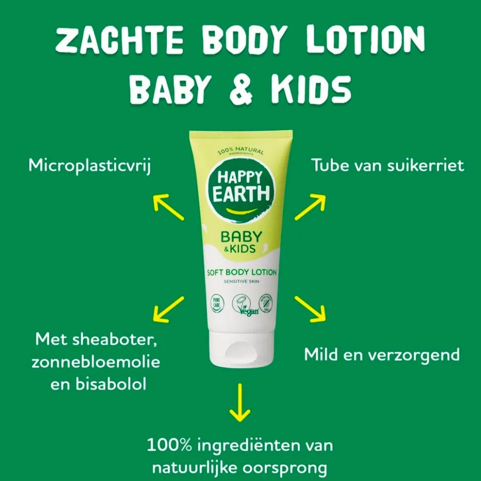 Happy Earth Baby & Kids 100% Natural Soft Bodylotion< Baby Huidverzorging
