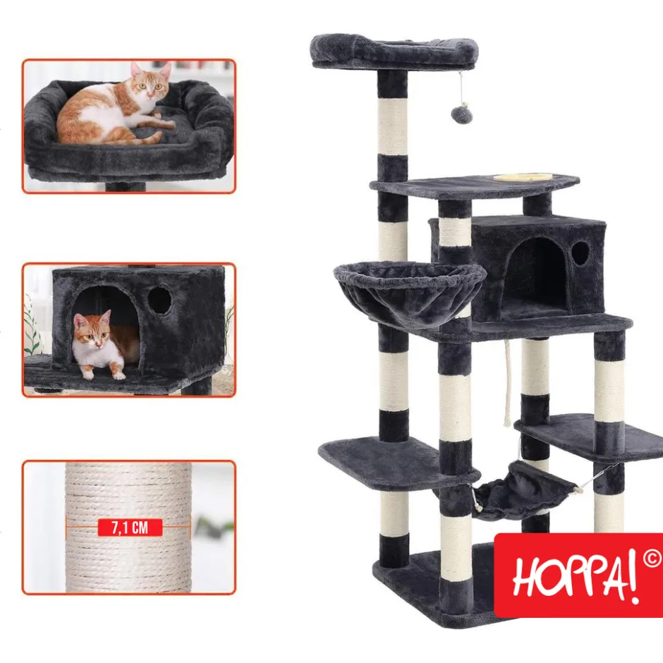 Hoppa! Multi-Level Kattenboom Voerbak Krabpaal Sisal< Katten