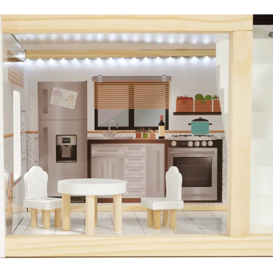 Ikonka Luxe Boho Stijl XL Houten Poppenhuis met Meubels Met LED verlichting< Houten Poppenhuizen En Tafels