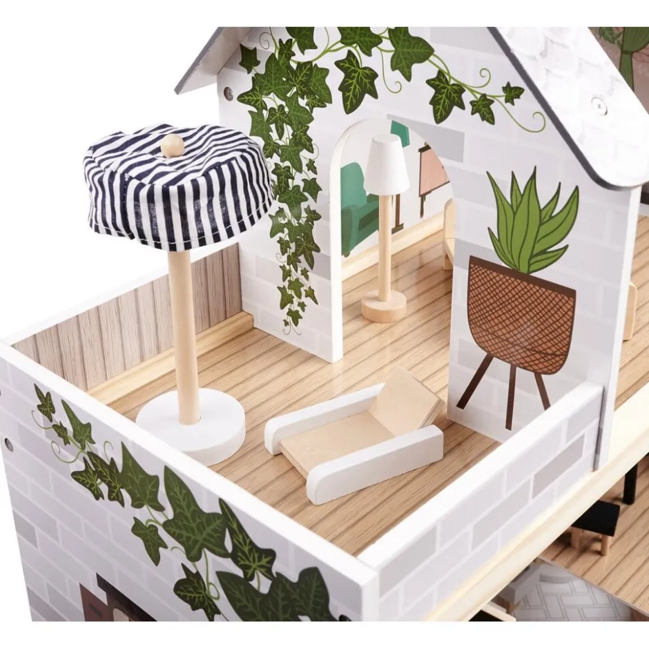 Ikonka Luxe Boho Stijl XL Houten Poppenhuis met Meubels Met LED verlichting< Houten Poppenhuizen En Tafels