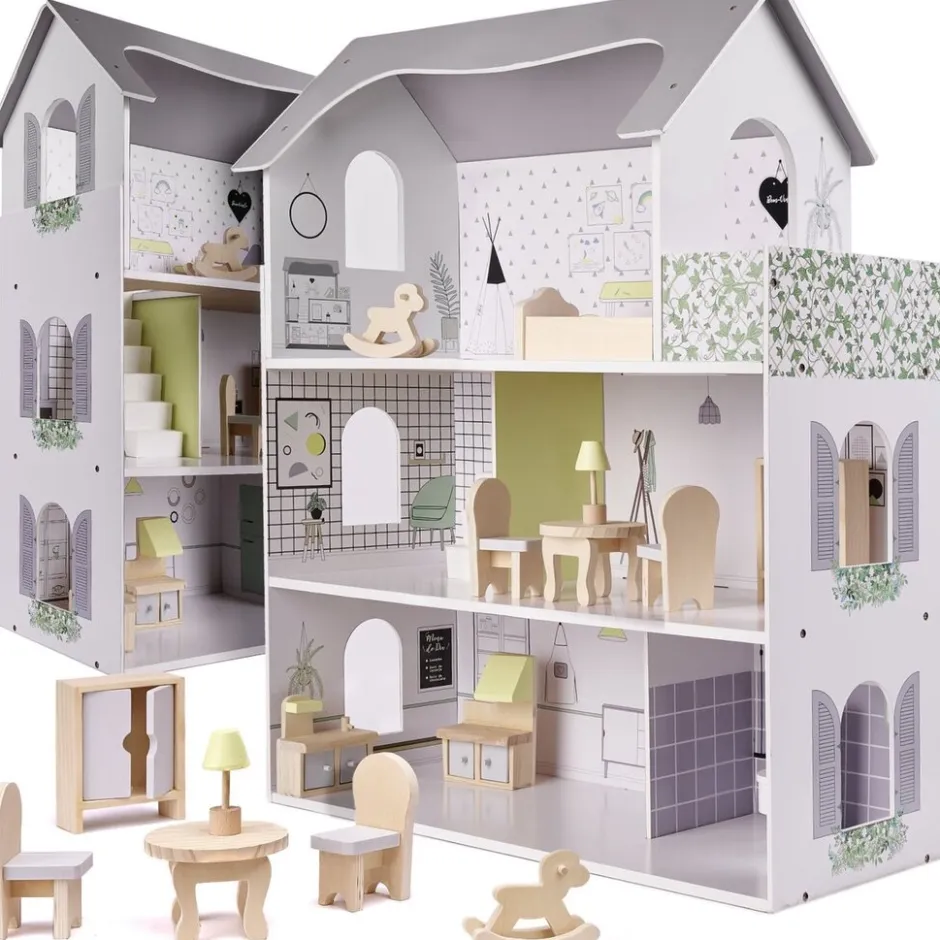 Ikonka Luxe XL Houten Poppenhuis met Meubels< Houten Poppenhuizen En Tafels