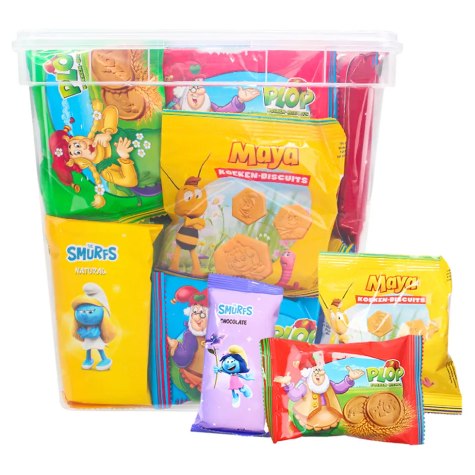Kabouter Plop, Maya de bij en de Smurfen koekjesassortiment 44 stuks< Koek