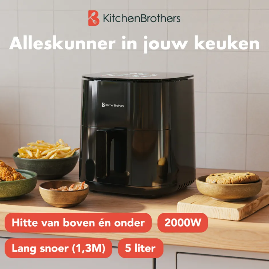 KitchenBrothers Airfryer XL 2000W 5L< Frituurpannen En Airfryers