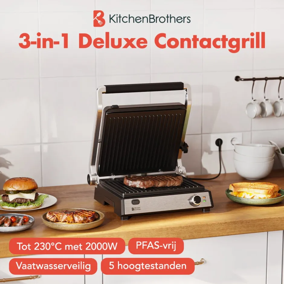 KitchenBrothers Contactgrill Deluxe< Broodbereiding En Grills