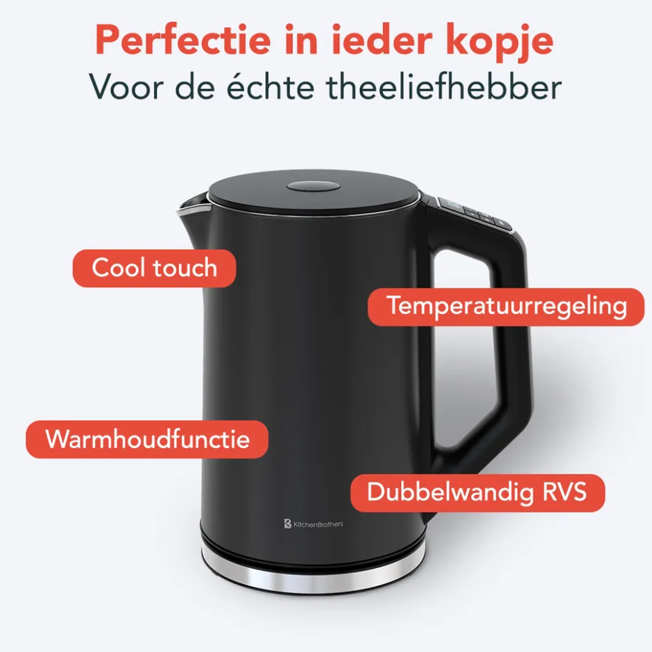 KitchenBrothers Dubbelwandige Waterkoker met Temperatuurregeling< Waterkokers