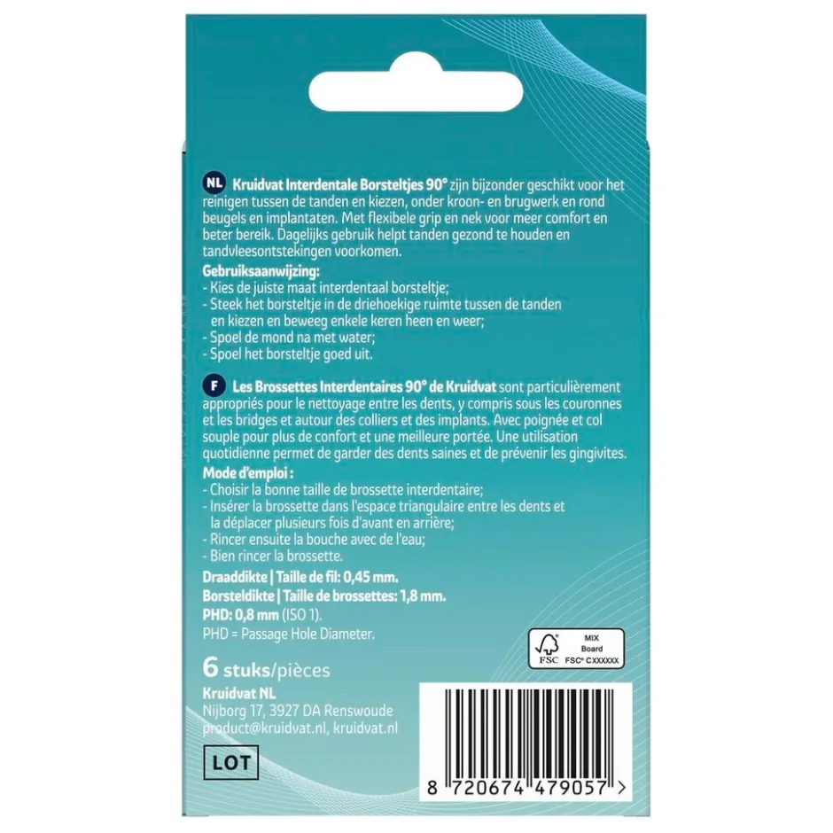 Kruidvat 90° 0,8mm Interdentale Borsteltjes< Tandenragers
