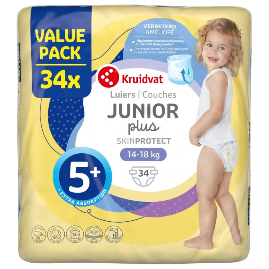 Kruidvat Junior Plus Maat 5+ Luiers Valuepack< Luiers Maat 5