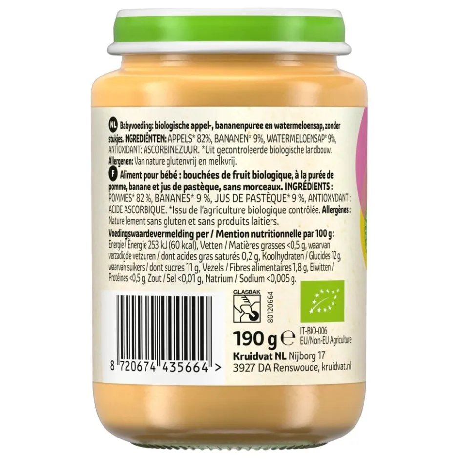 Kruidvat 8+M Bio Appel, Banaan & Watermeloen Fruithapje< Fruithapjes