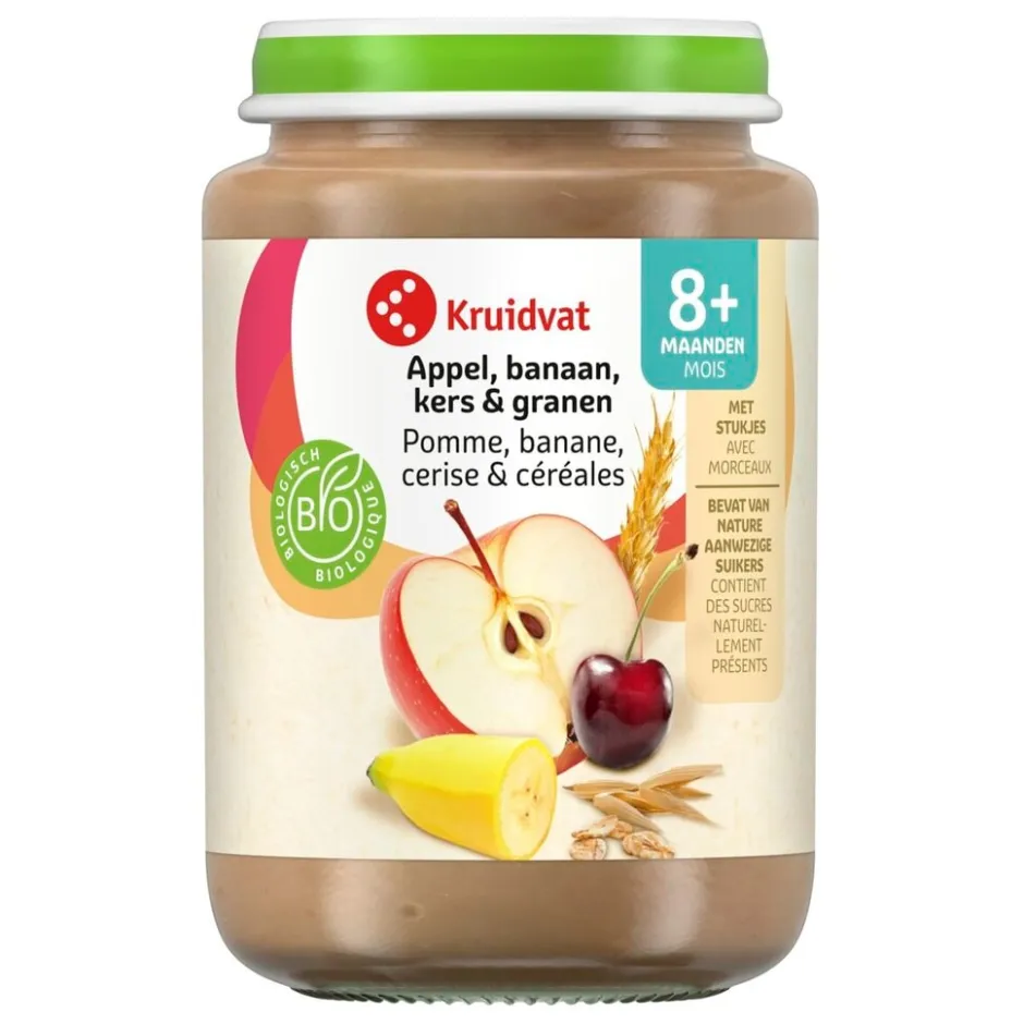 Kruidvat 8+M Bio Appel, Banaan, Kers & Granen Fruithapje< Fruithapjes