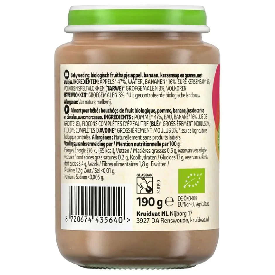Kruidvat 8+M Bio Appel, Banaan, Kers & Granen Fruithapje< Fruithapjes