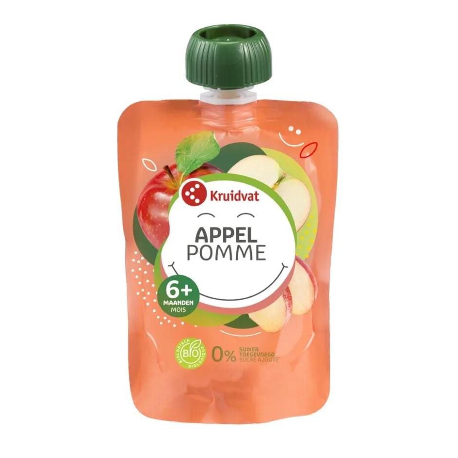 Kruidvat 6+M Bio Appel Knijpzakje< Fruithapjes