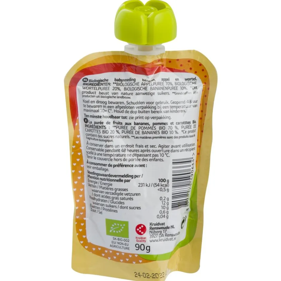 Kruidvat 6+M Bio Banaan met Appel en Wortel Knijpzakje< Fruithapjes