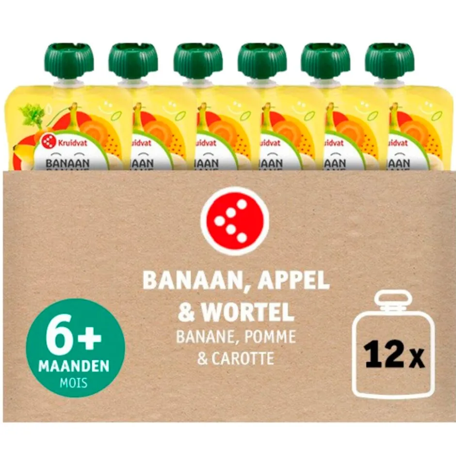 Kruidvat 6+M Bio Banaan met Appel en Wortel Knijpzakje< Fruithapjes