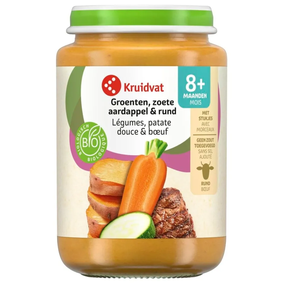 Kruidvat 8+M Bio Groenten, Zoete Aardappel & Rund Maaltijd< Babymaaltijden