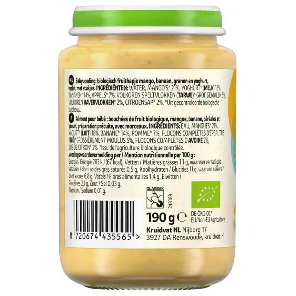 Kruidvat 8+M Bio Mango, Banaan, Granen & Yoghurt Fruithapje< Fruithapjes