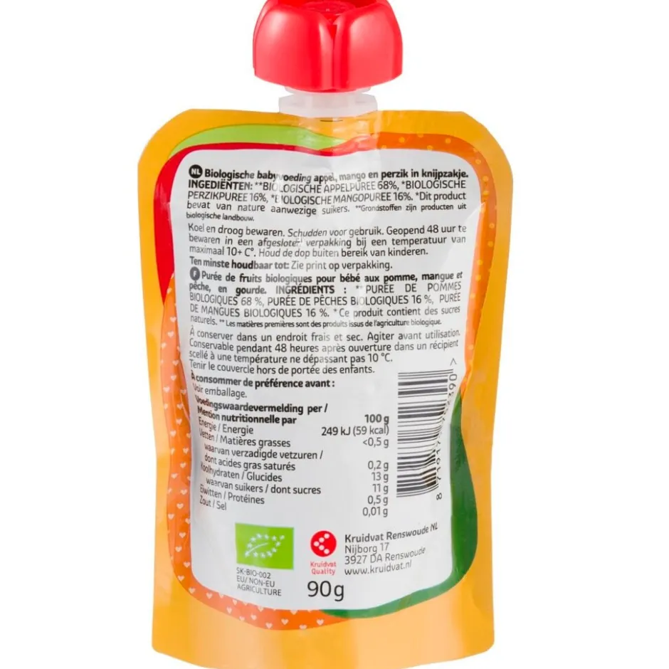 Kruidvat 6+M Bio Mango-Perzik met Appel Knijpzakje< Fruithapjes
