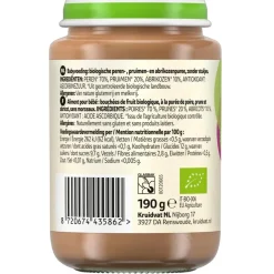 Kruidvat 8+M Bio Peer, Pruim & Abrikoos Fruithapje< Fruithapjes