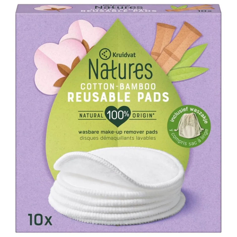 Kruidvat Natures Cotton-Bamboo Reusable Pads< Wattenschijfjes En Staafjes